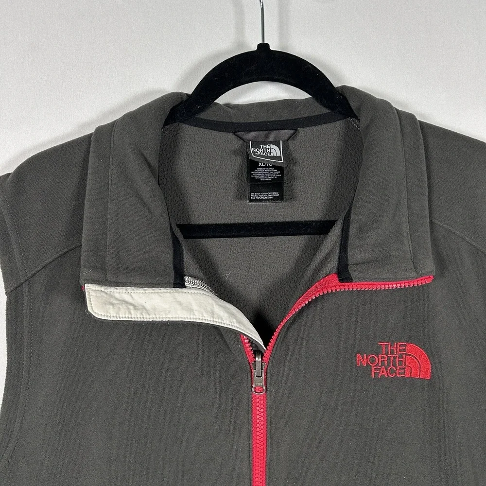 The North Face Full-Zip Fleece Vest Charcoal Gray Red Gorpcore Casual Outdoor XL